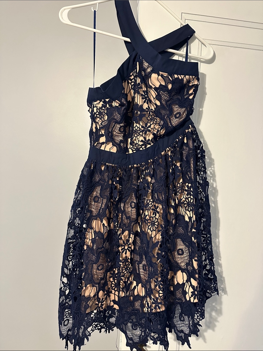 Francesca's Collections Navy Lace Dress with Nude Lining-NWT